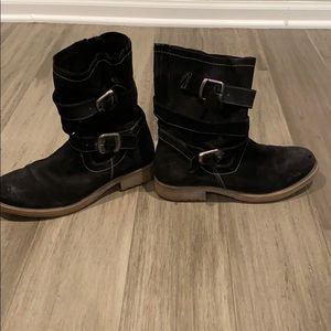 Black distressed booties